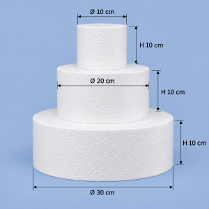 Styrofoam dummy cake set, Ø 30-20-10 cm, height 10 cm